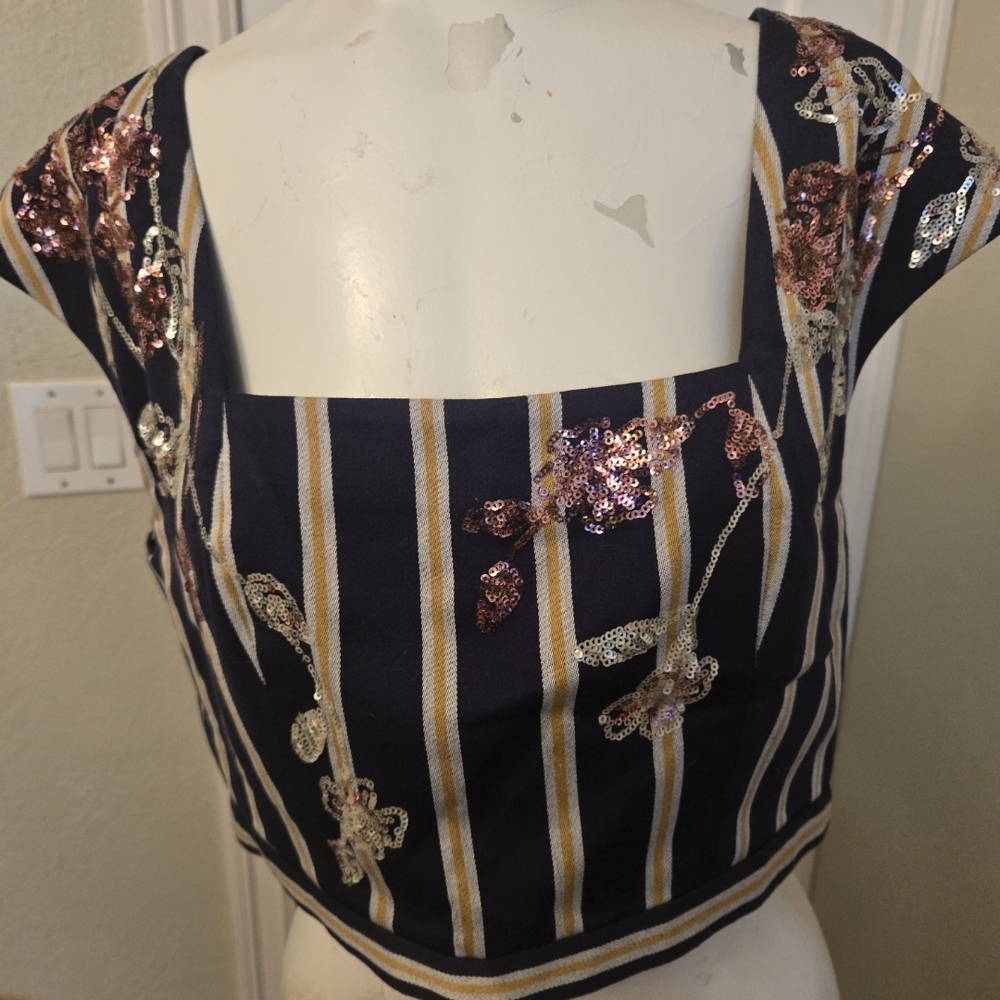 BCBG Floral Sequin Striped Women's Top NWT
